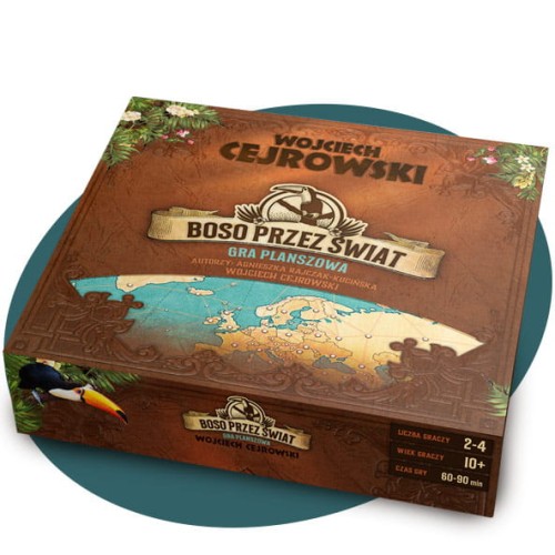 Pudełko  "Boso Przez Świat" - planszowej gry na mapie świata