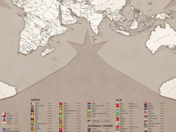 Duża mapa świata Cahill–Keyes 140×90 cm, kolorystyka skandynawska – plakat z kontynentami i legendą