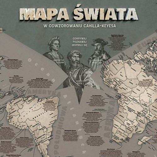 Mapa świata dla młodzieży sepia – detal mapy w stylu vintage, format edukacyjny na ścianę