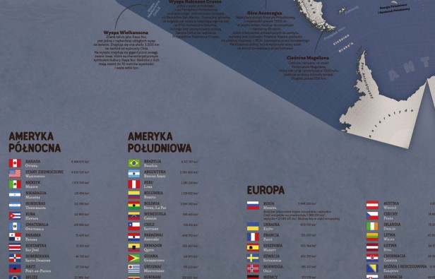 Mapa świata dla młodzieży granatowa – zbliżenie Ameryki Środkowej i Karaibów (Kanał Panamski), edukacyjna mapa z 50 ciekawostkami