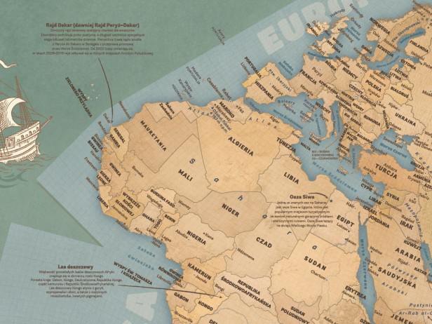 Mapa świata dla dzieci piracka na ścianę – duża 140×90, dekoracja do pokoju dziecka, państwa + stolice + flagi + 50 ciekawostek