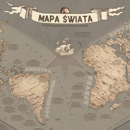 Mapa świata dla dzieci na ścianę w tonacji sepii  – duża 140×90, dekoracja do pokoju dziecka, państwa + stolice + flagi + 50 ciekawostek