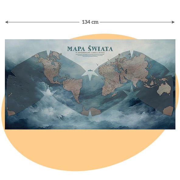 Mapa świata dekoracyjna Burza 134x70 cm – duży plakat na ścianę w projekcji Cahill–Keyes