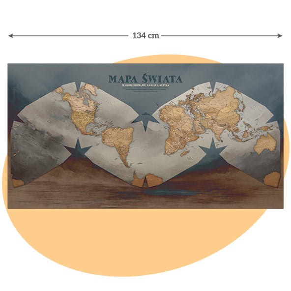 Mapa świata dekoracyjna styl malowany 134x70 cm – plakat na ścianę Cahill-Keyes