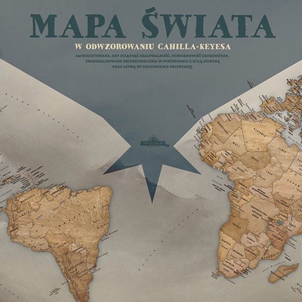 Mapa świata 134x70 cm – wymiary plakatu, dekoracyjna mapa na ścianę