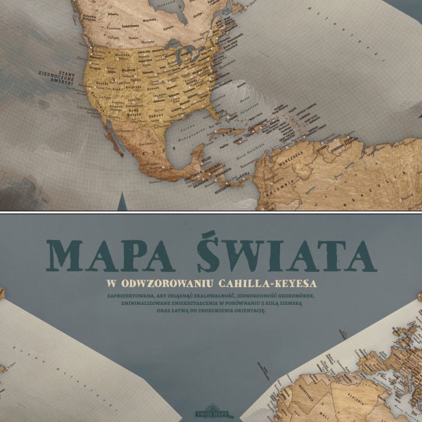 Dekoracyjna mapa świata – obraz na ścianę, styl malowany, kolory akwarelowe