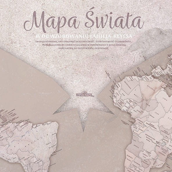 Fragment mapy świata marmurowej – czytelne detale, nazwy państw i stolice, druk premium