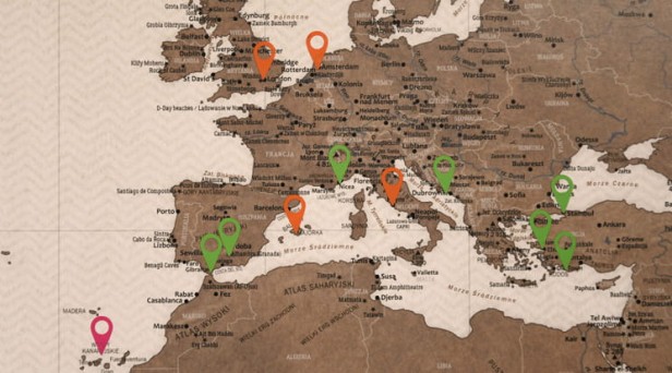 Mapa do zaznaczania podróży – znaczniki samoprzylepne na mapie świata