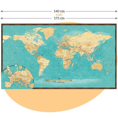 Turystyczna mapa świata turkusowa – ponad 1000 atrakcji, mapa do zaznaczania podróży