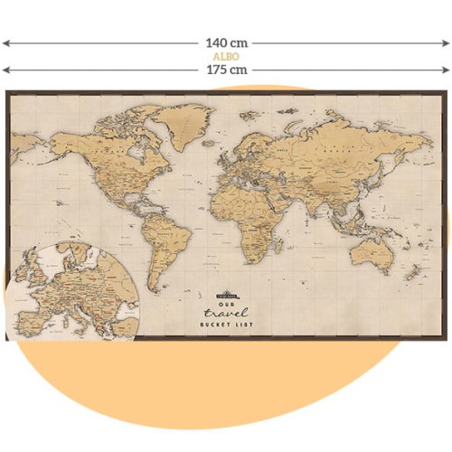 Turystyczna mapa świata beżowa – ponad 1000 atrakcji, mapa do zaznaczania podróży