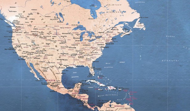 Zbliżenie na Stany Zjednoczone: atrakcje turystyczne na akwarelowej mapie świata