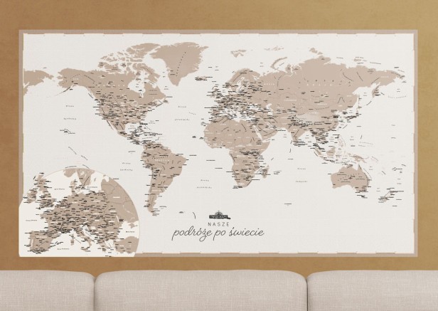 Mapa świata pastelowa 140x80 – turystyczna mapa do planowania podróży