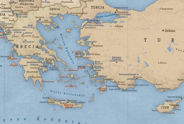 Mapa Morza Śródziemnego i Europy – zbliżenie: wyspy, morza i zatoki