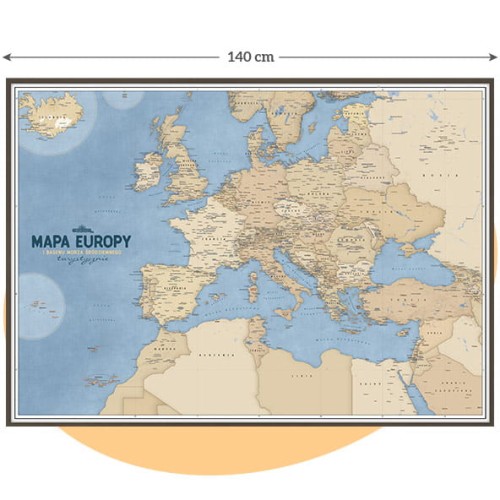 Turystyczna mapa Europy i basenu Morza Śródziemnego classic 140x100 cm – duża mapa na ścianę
