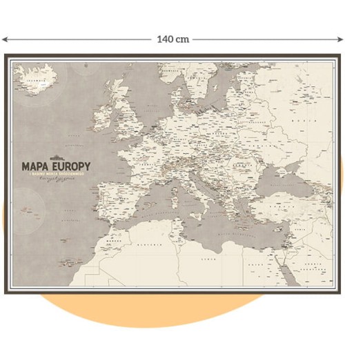 Turystyczna mapa Europy i basenu Morza Śródziemnego perłowa 140x100 cm – mapa na ścianę