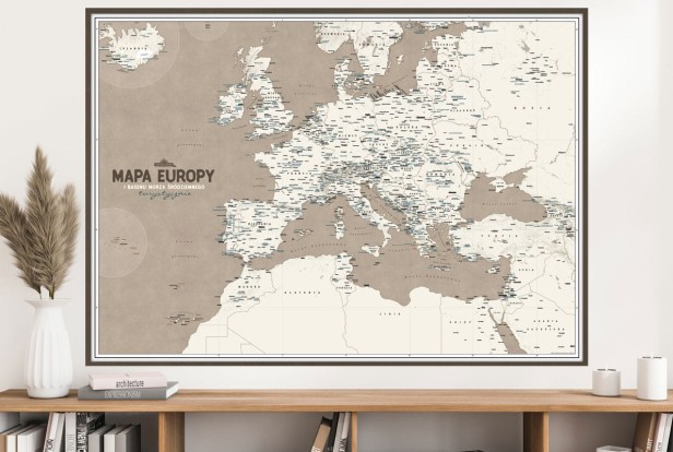 Mapa Europy basenu Morza Śródziemnego - aranżacja na ścianie
