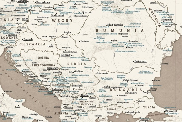 Duża mapa Europy turystyczna – warstwa fizyczna i polityczna, ukształtowanie terenu