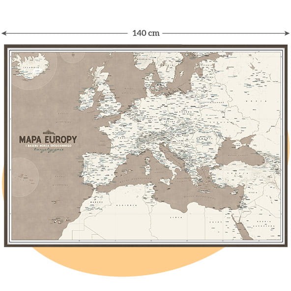 Turystyczna mapa Europy i basenu Morza Śródziemnego skandynawska 140x100 cm – duża mapa na ścianę