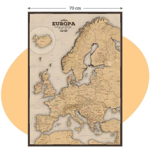 Turystyczna mapa Europy beżowa w wersji pionowej – widok całości