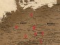 Zaznaczone samoprzylepnymi znacznikami miejsca na turystycznej mapie Europy