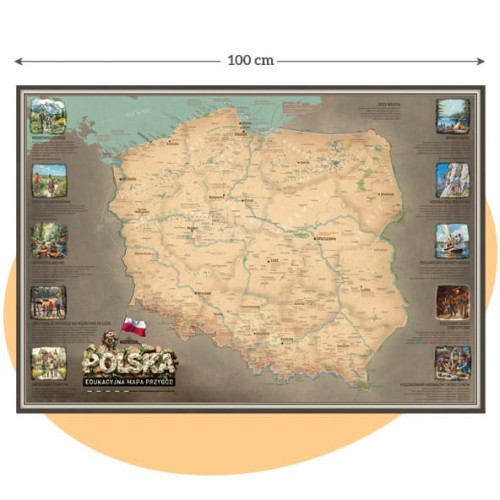 Edukacyjna mapa Polski dla dzieci 100×70 cm – mapa ścienna „Polska, mapa przygód”