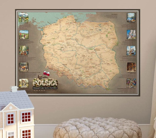 Mapa Polski dla dzieci na ścianie – dekoracja pokoju i pomoc do nauki geografii
