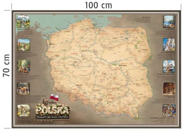 Mapa Polski dla dzieci – duży format 100 cm szerokości (wymiary mapy ściennej)