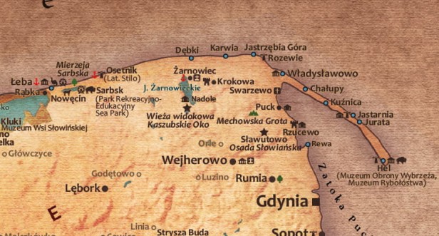 Turystyczna mapa Polski na ścianę – inspiracje na wycieczki (detal mapy)