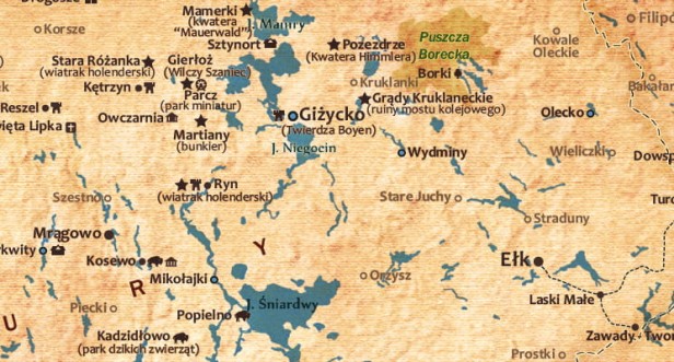 Turystyczna Mapa Polski vintage - fragment Mazury