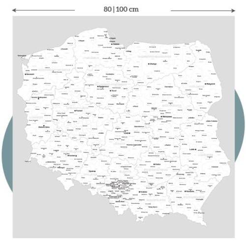 Mapa powiatów Polski dla firm – suchościeralna mapa administracyjna 80×80 / 100×100