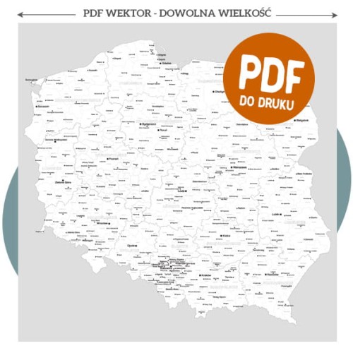 Mapa powiatów Polski  - wektorowy plik PDF
