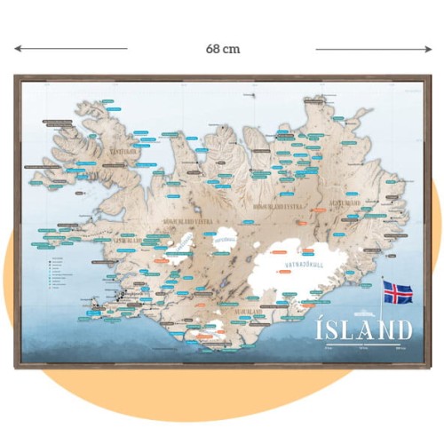 Turystyczna mapa Islandii 68×48 cm – mapa atrakcji na ścianę (całość)