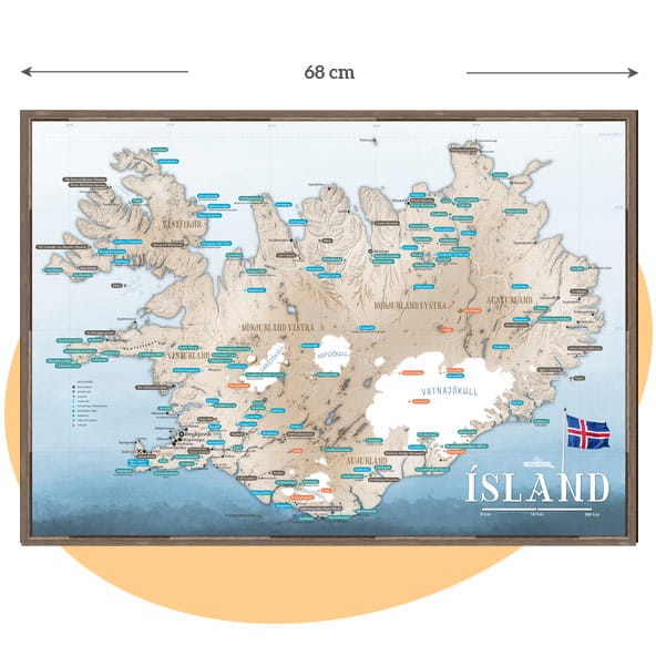 Turystyczna mapa Islandii 68×48 cm – mapa atrakcji na ścianę (całość)