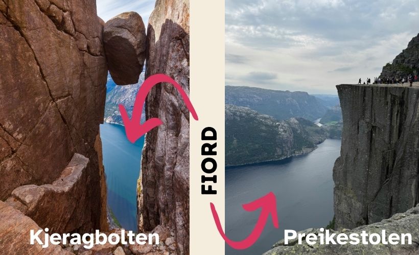 Kjeragbolten i Preikestolen (Norwegia) nad fiordem