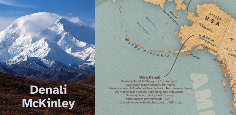 Denali lub McKinley - najwyższa góra Ameryki Północnej na mapie