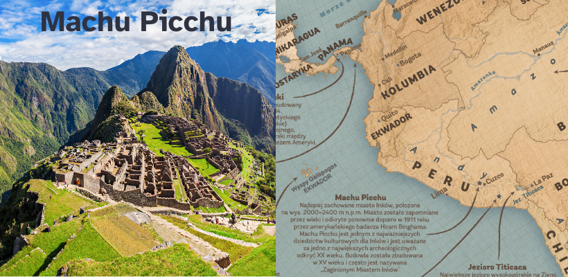 Machu Picchu w Peru na mapie świata