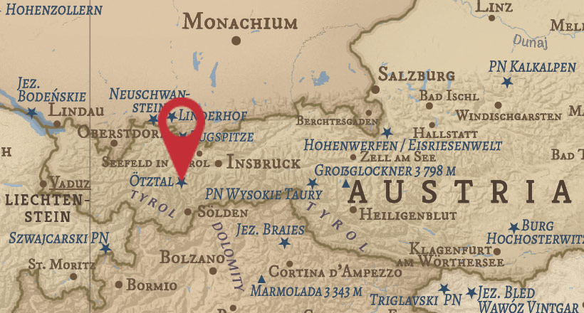 Dolina Oetz na mapie Europy do zaznaczania