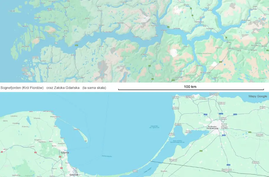 Porównanie wybrzeża Norwegii z polską linią brzegową