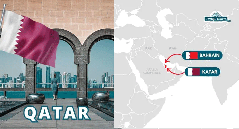 Flaga Kataru, biało-bordowa, ząbkowana