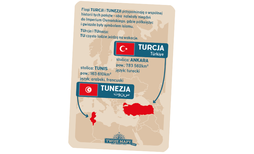 Karta z flagami Turcji i Tunezji