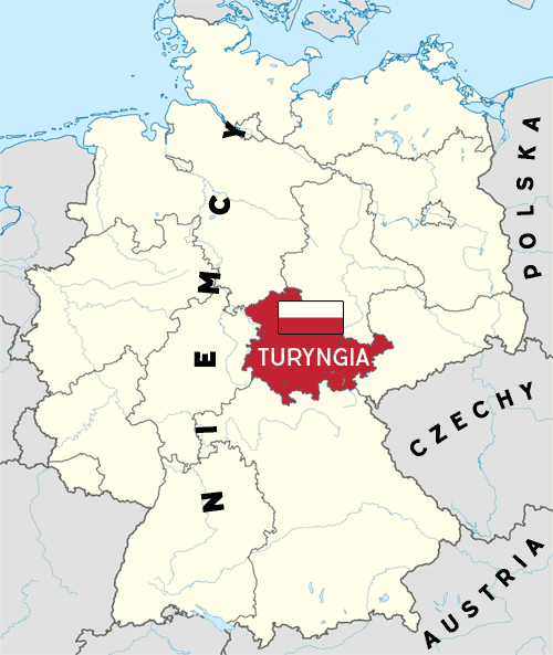 Biało-czerwona flaga Turyngii w Niemczech