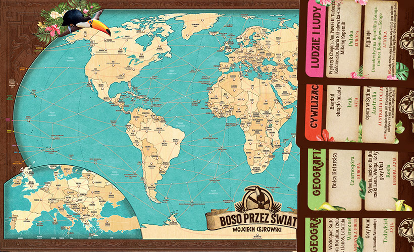 Plansza i karty gry edukacyjnej "Boso Przez Świat"