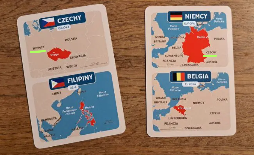 Zabawa geografią - karty z flagami - państwa sąsiadujące