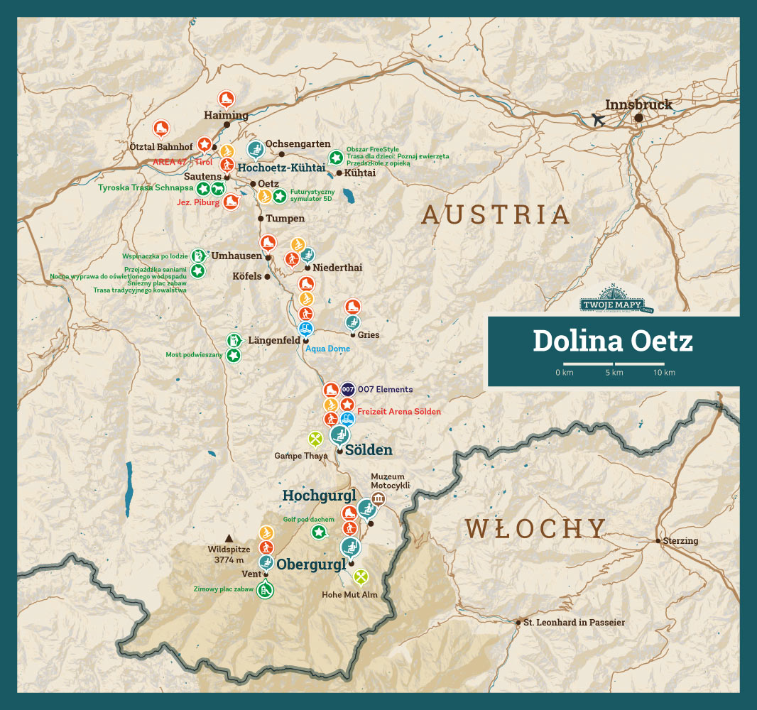Mapa atrakcji w Dolinie Oetz