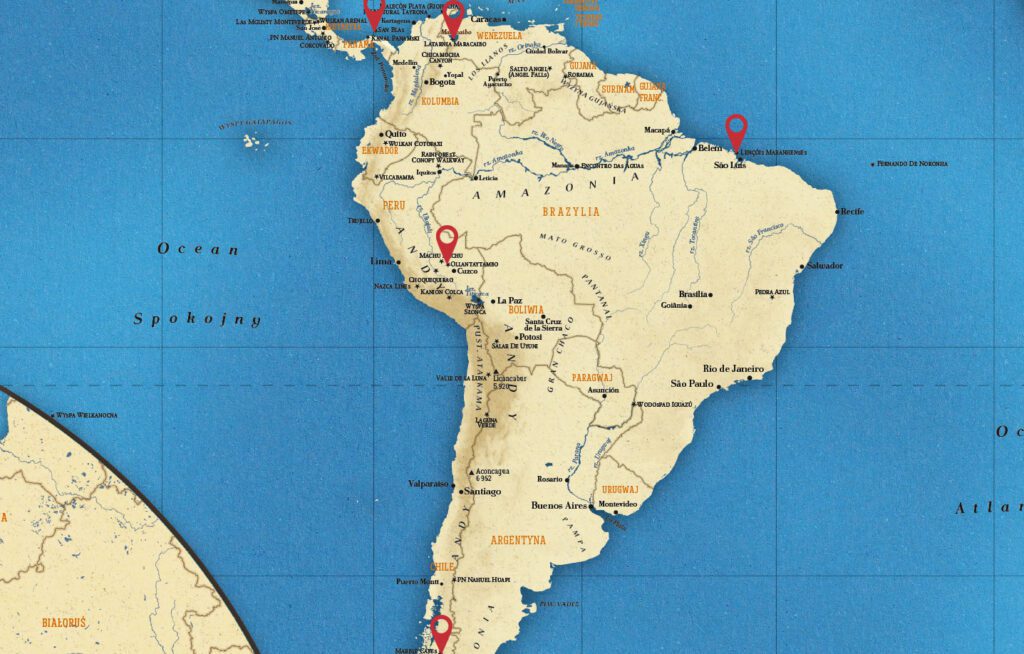 turystyczna mapa swiata perelki Ameryka poludniowa