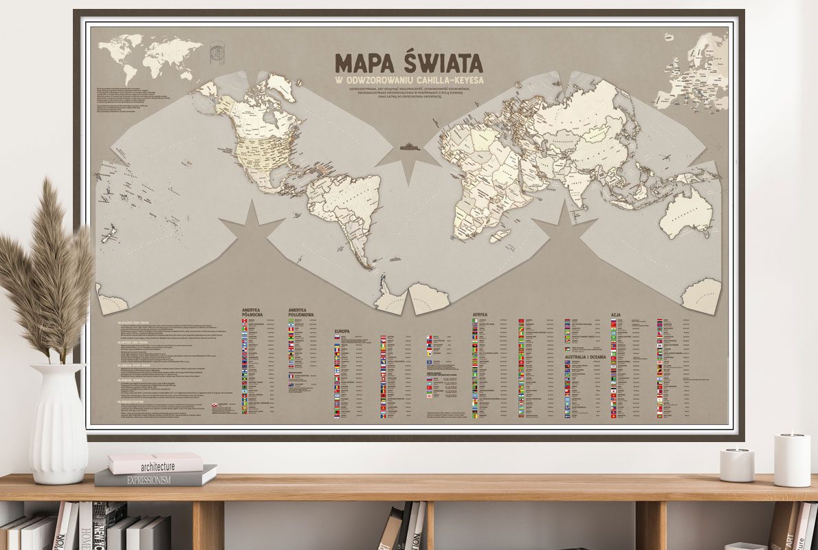 Mapa świata na ścianę w odwzorowaniu Cahilla-Keyesa