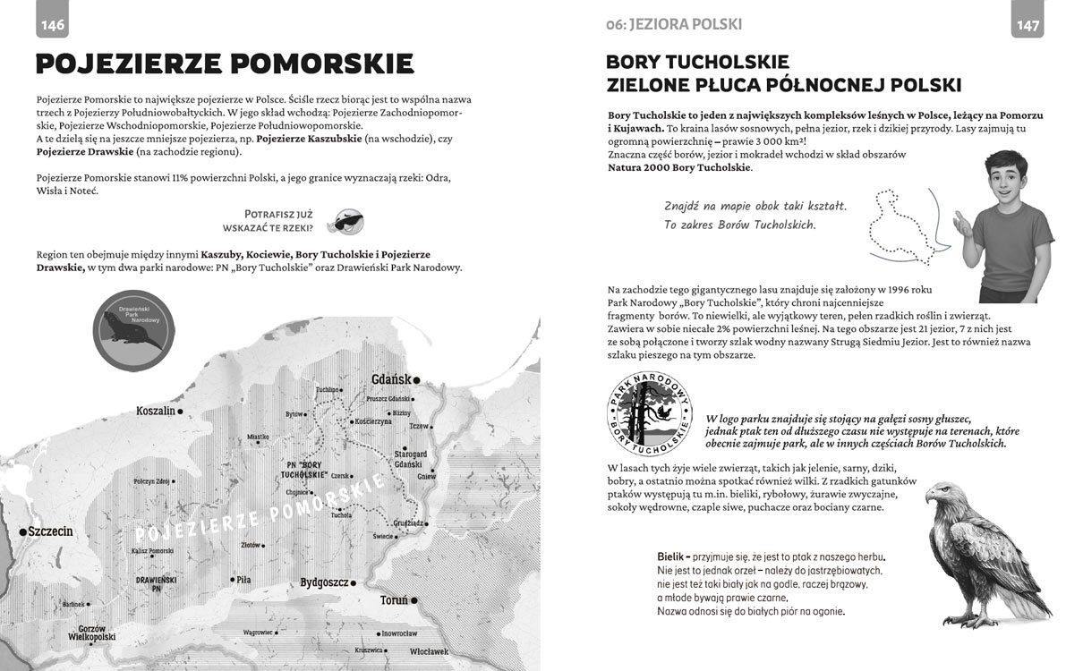 Fragment książki „Polska w małym paluszku” – Pojezierze Pomorskie i Bory Tucholskie z mapą i ciekawostkami przyrodniczymi